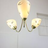 Italian Art Deco Chandelier in Brass and Yellow Glass, 1940s