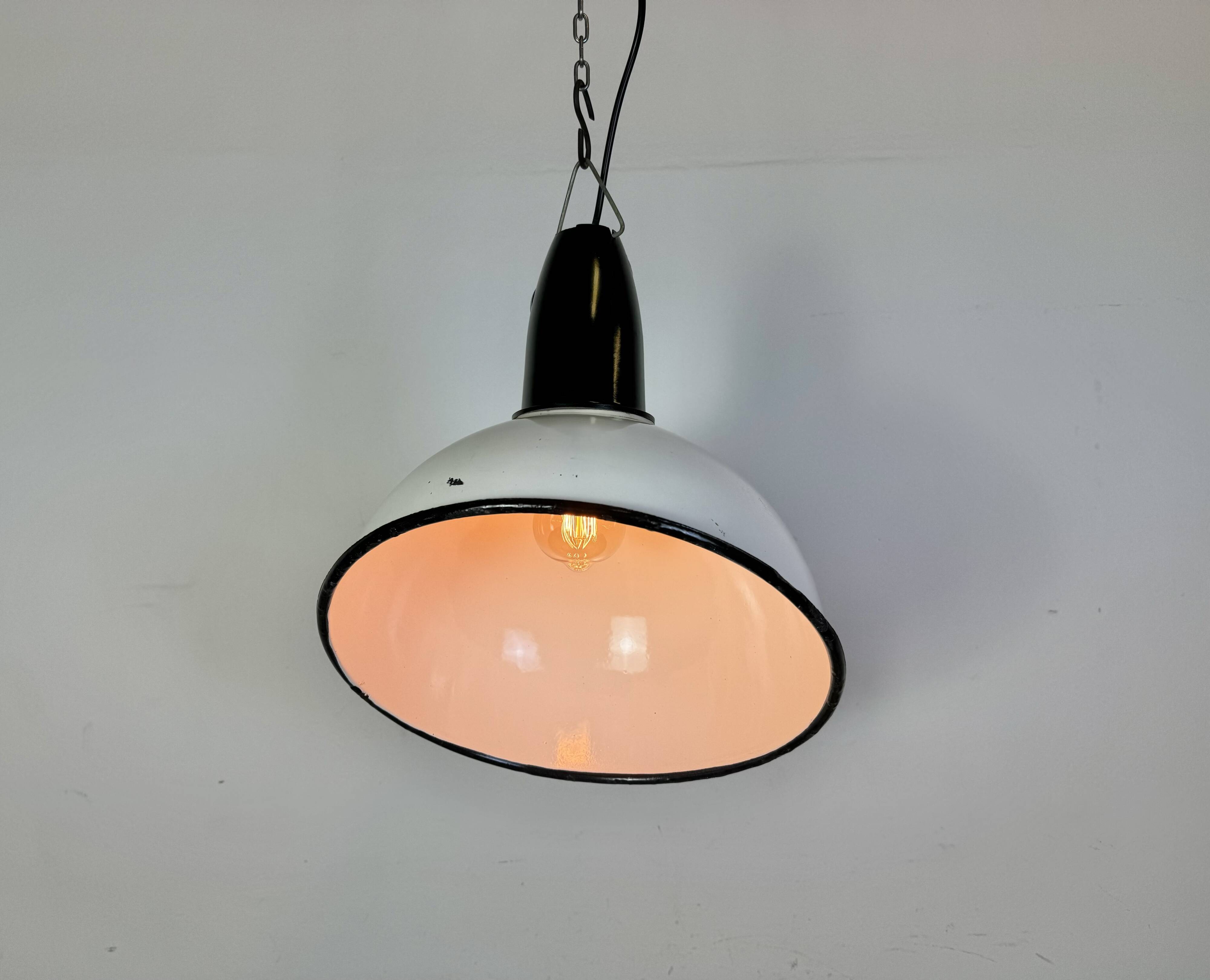 Industrial Soviet White Enamel Pendant Lamp, 1960s