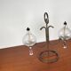 Mid-century Danish wrought iron and glass table oil lamp, 1960s.
