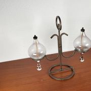 Mid-century Danish wrought iron and glass table oil lamp, 1960s.