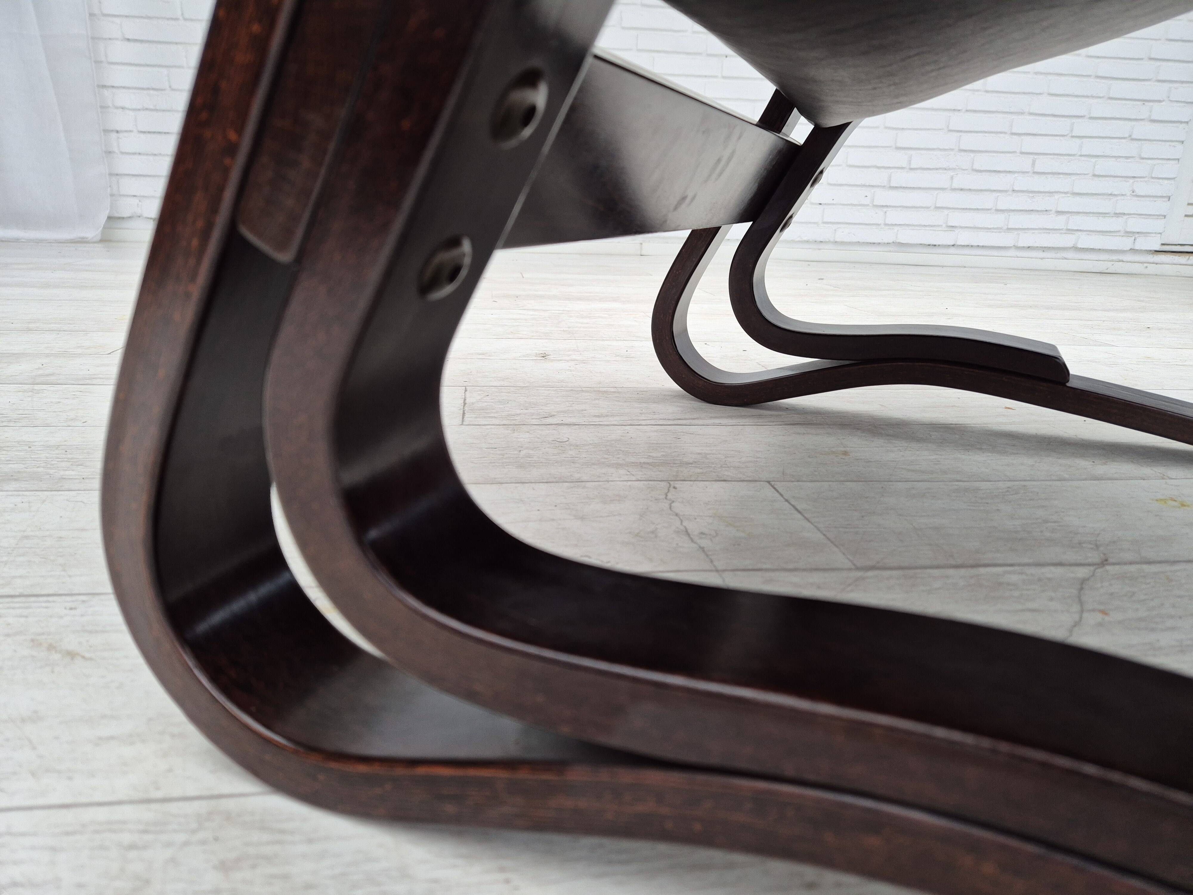 1970s, Scandinavian design, lounge chair, original condition, leather, bent wood.