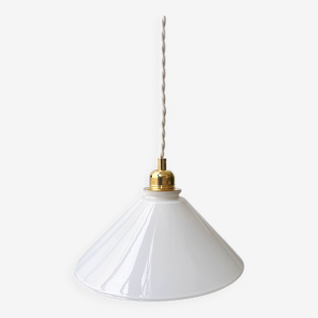 Vintage conical white glass pendant light