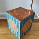 Lamp in straw marquetry and ash burl