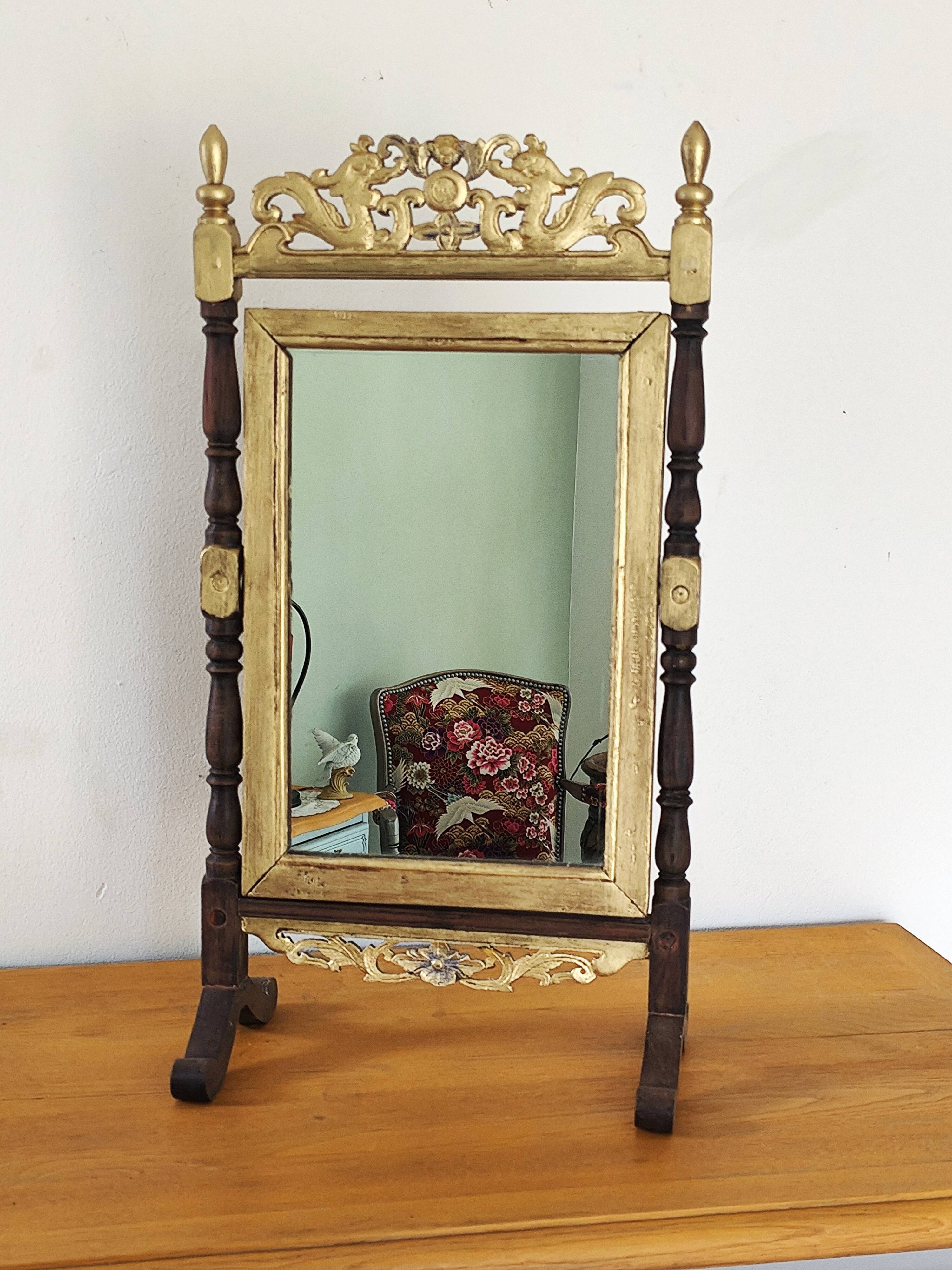 Antique wooden cheval mirror