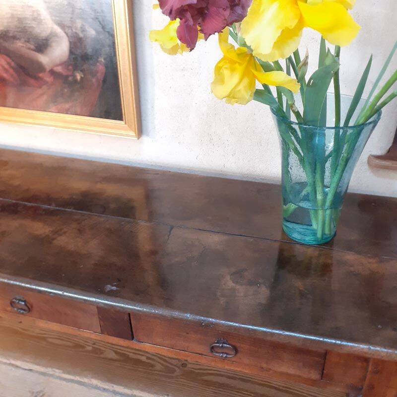 Monastery table, community table, 19th-century solid walnut console.