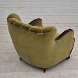 Fauteuil danois en tissu vert et chêne, 1960