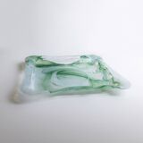 Vintage Murano Glass Tray in Green and White Swirls - Handmade Italian Glass, Mid-Century 1970s