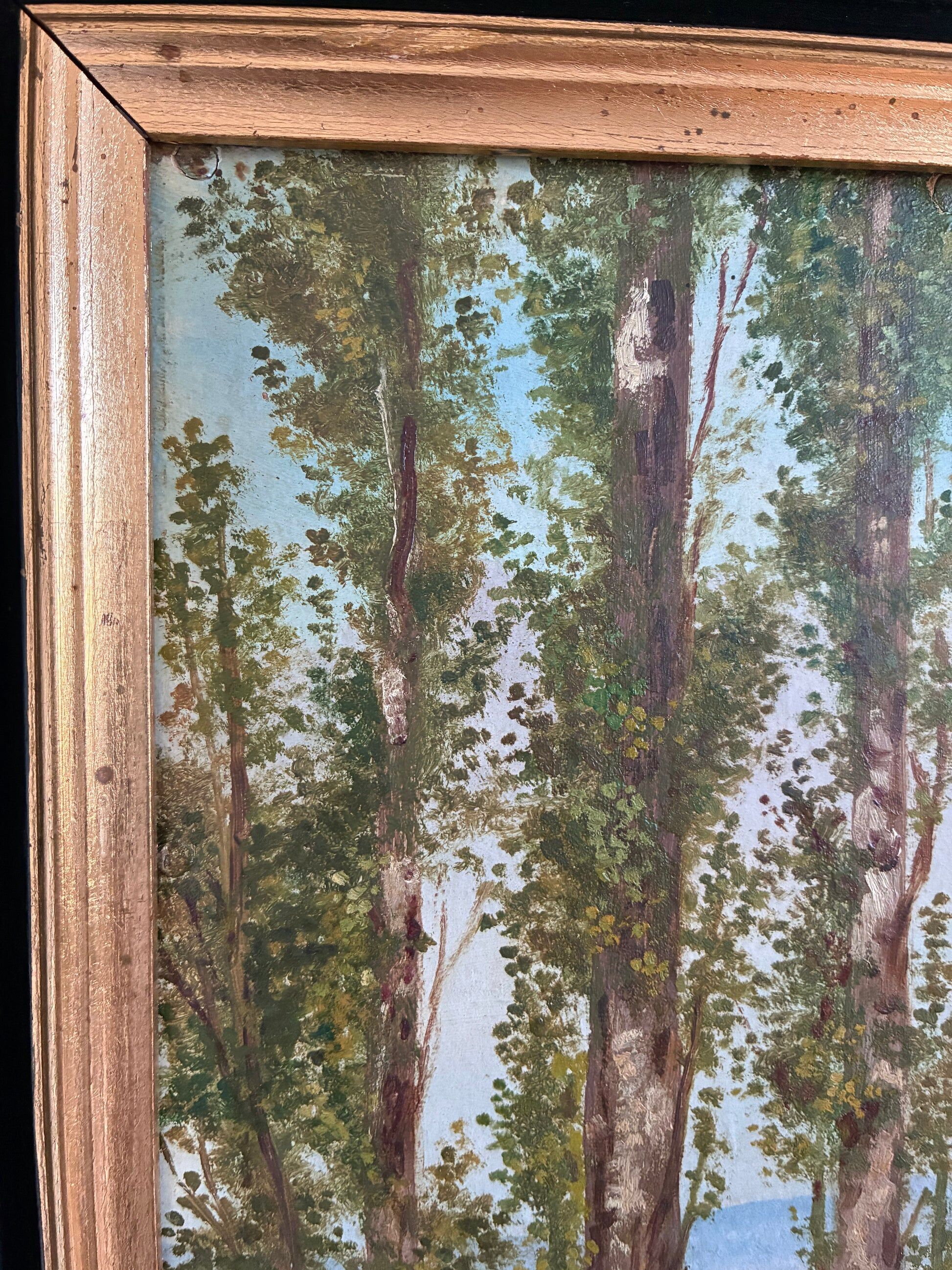 Vintage original landscape oil painting: Countryside nature wall art