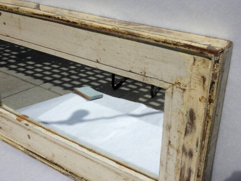 Old Teak Wood Mirror Off-White Patina