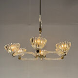 Venetian glass chandelier from Murano and brass, circa 1940.