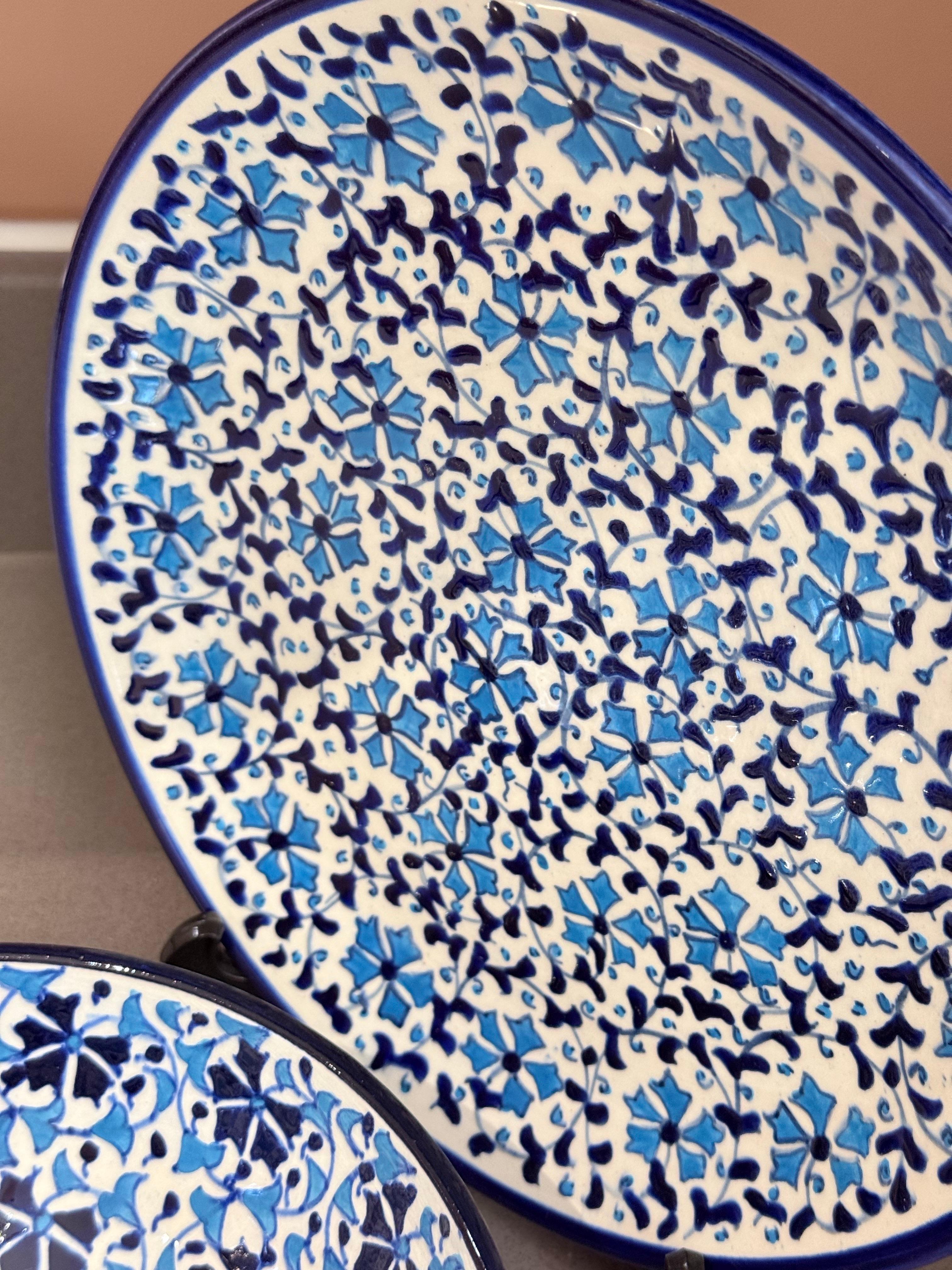 Handcrafted Turkish Ceramic Bowl and Plate Set, Blue Floral Iznik Plate