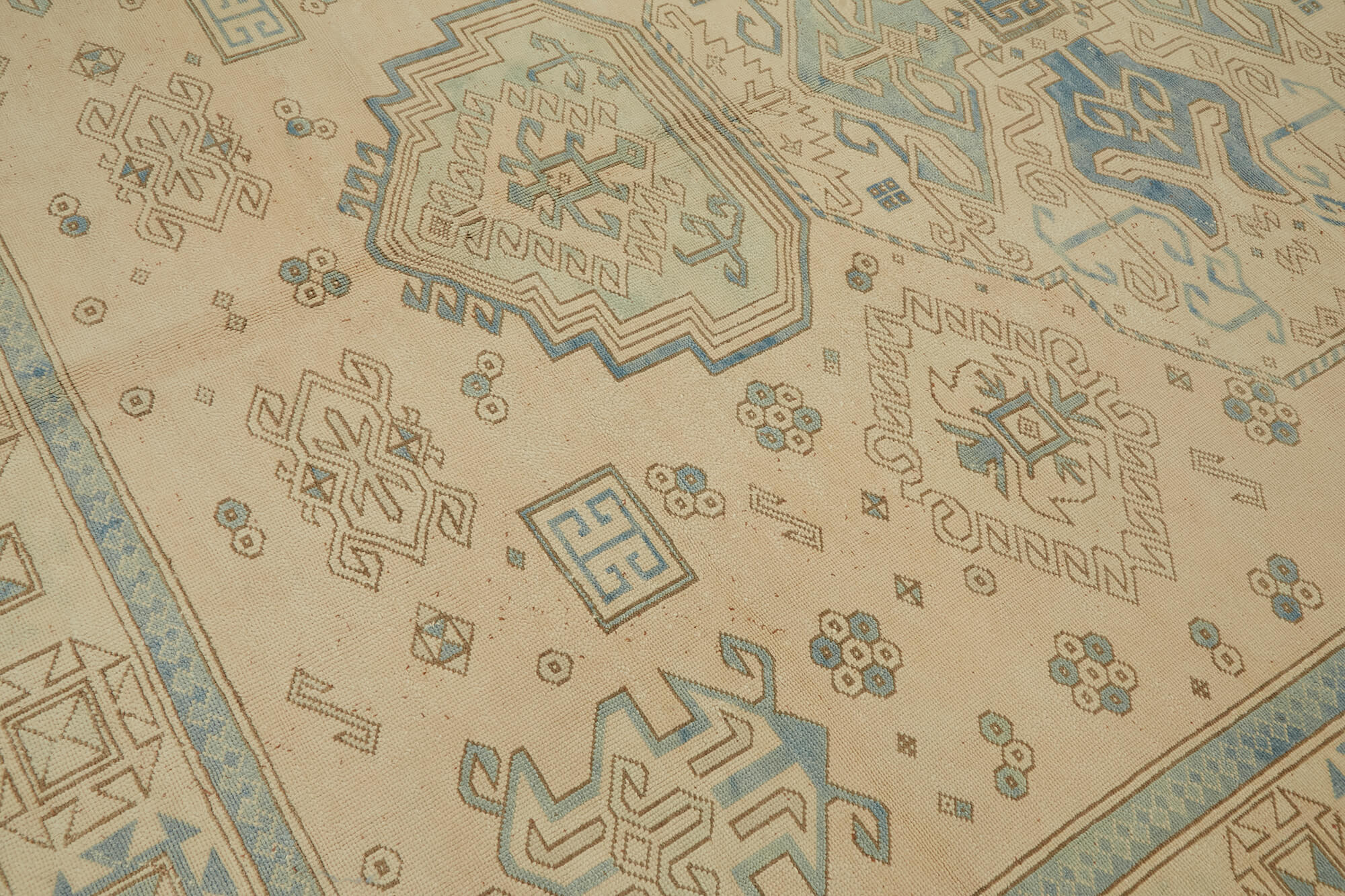 Hand-knotted anatolian vintage 1970s 263 cm x 348 cm beige wool carpet