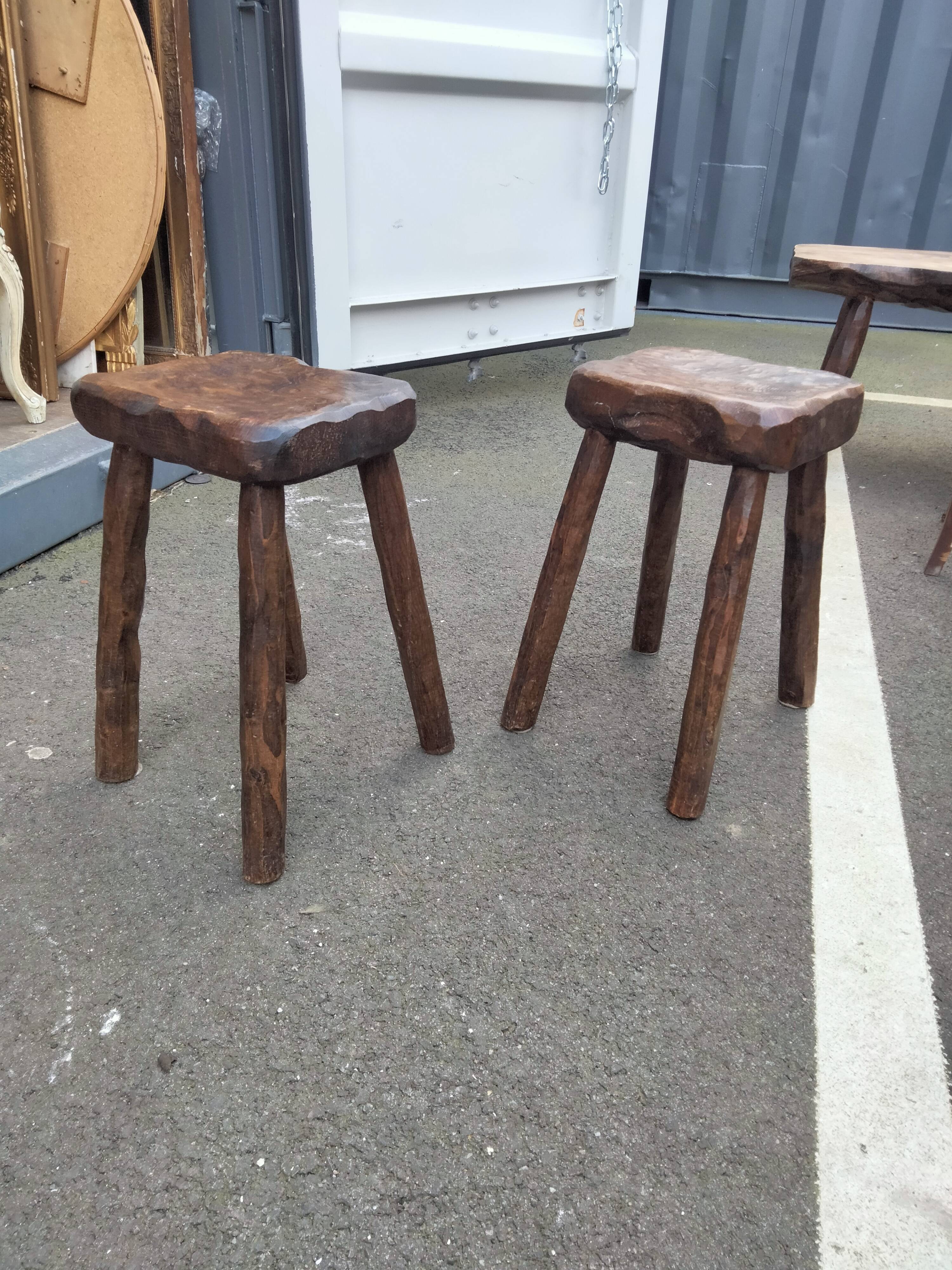 Pair of antique wooden chair stools vintage tree trunk décor