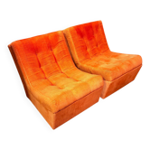 Set of orange lounge chairs, space age style, corduroy