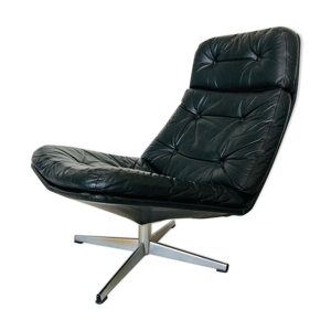 fauteuil en cuir noir vintage danois 1960