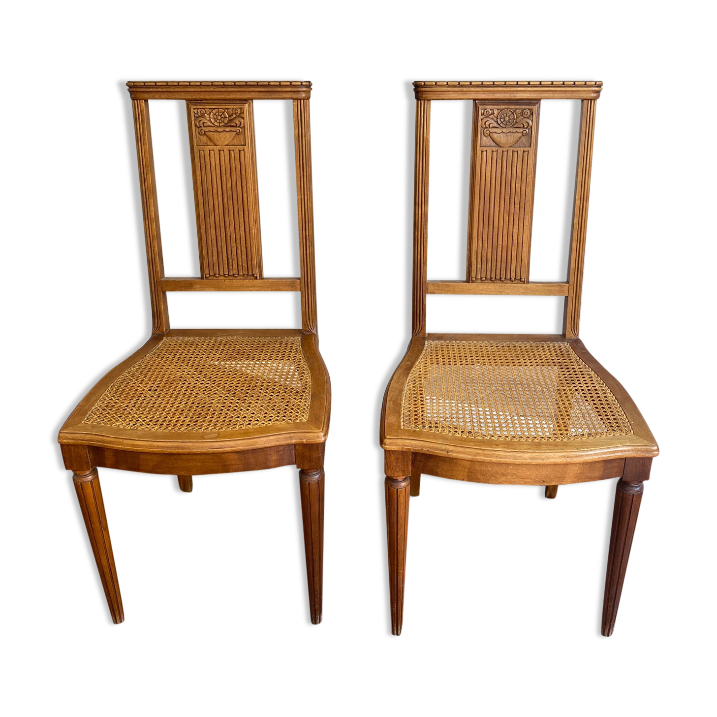 Lot of two chairs Art nouveau blond wood