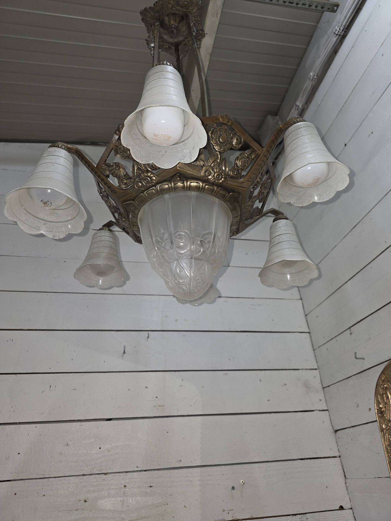 1930s Art Deco bronze chandelier