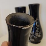 5 Vietnam vases black lacquered wood and mother-of-pearl inlays