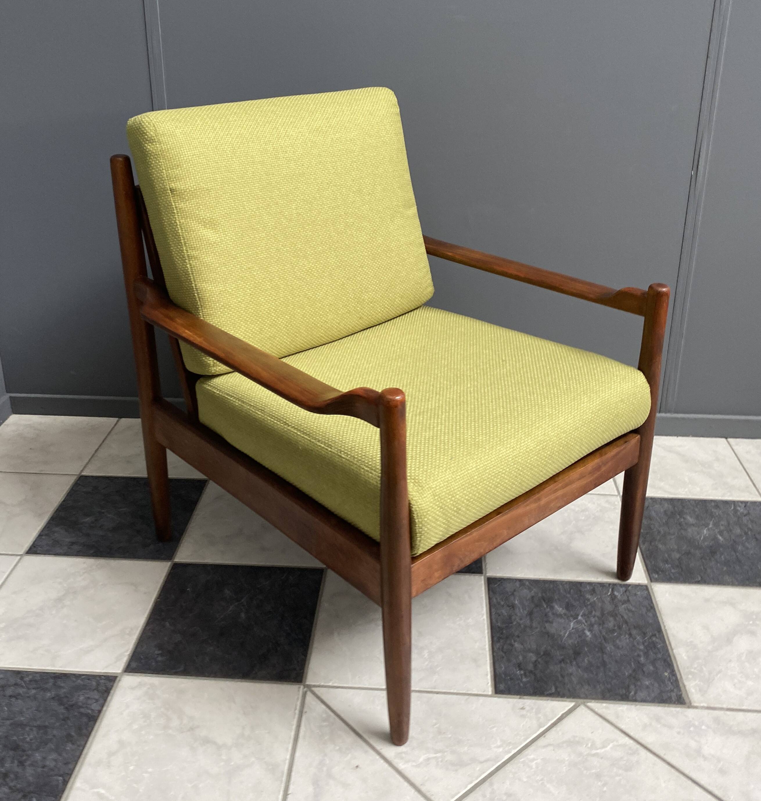 Yellow fabric and wood relax chair 1960s