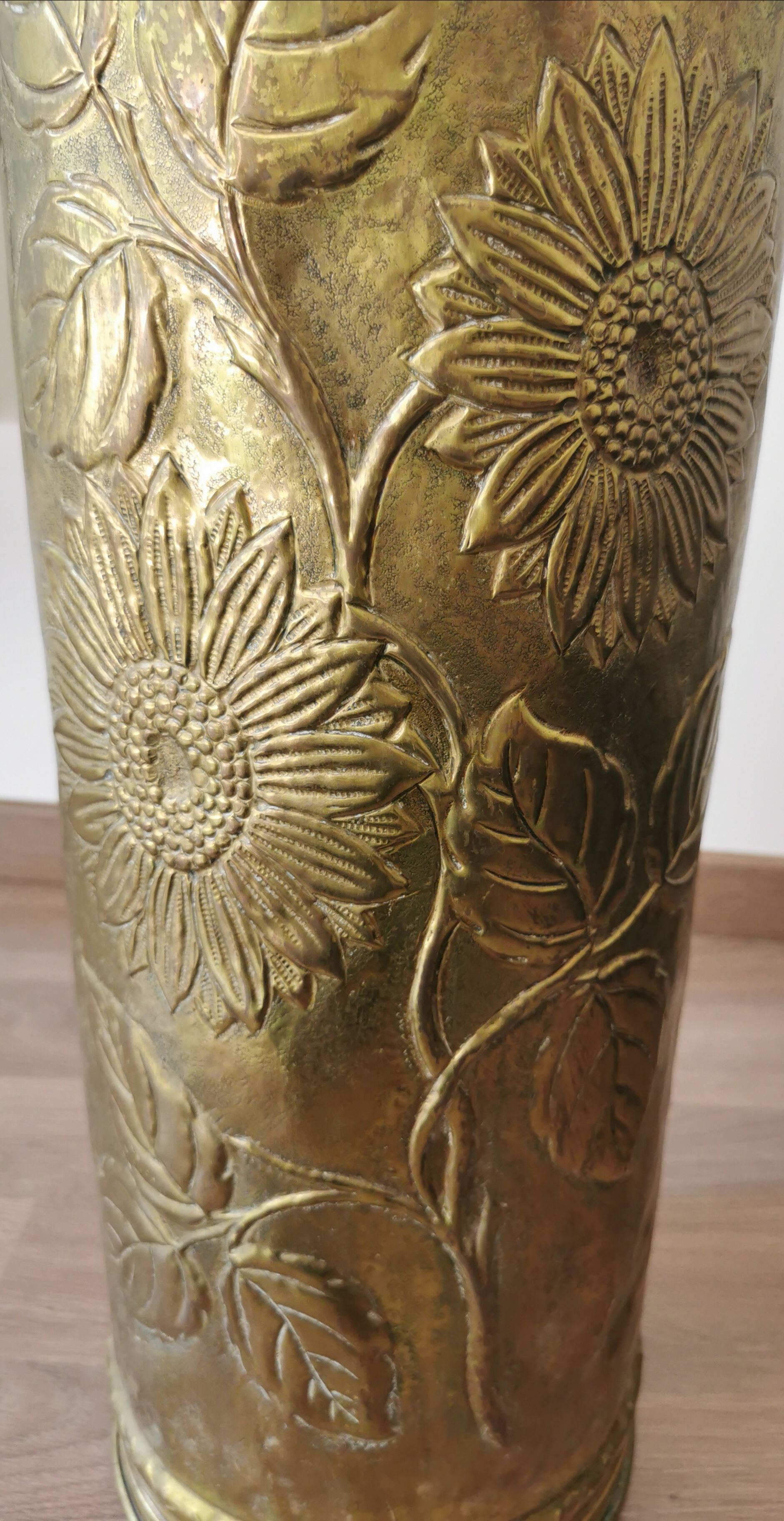 Umbrella holder sunflowers vintage copper and golden brass