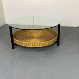Table basse en verre, acier et rotin de style danois moderniste du milieu du siècle, 19