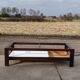Vintage 1970s coffee table 137 cm wenge smoked glass  wicker basket