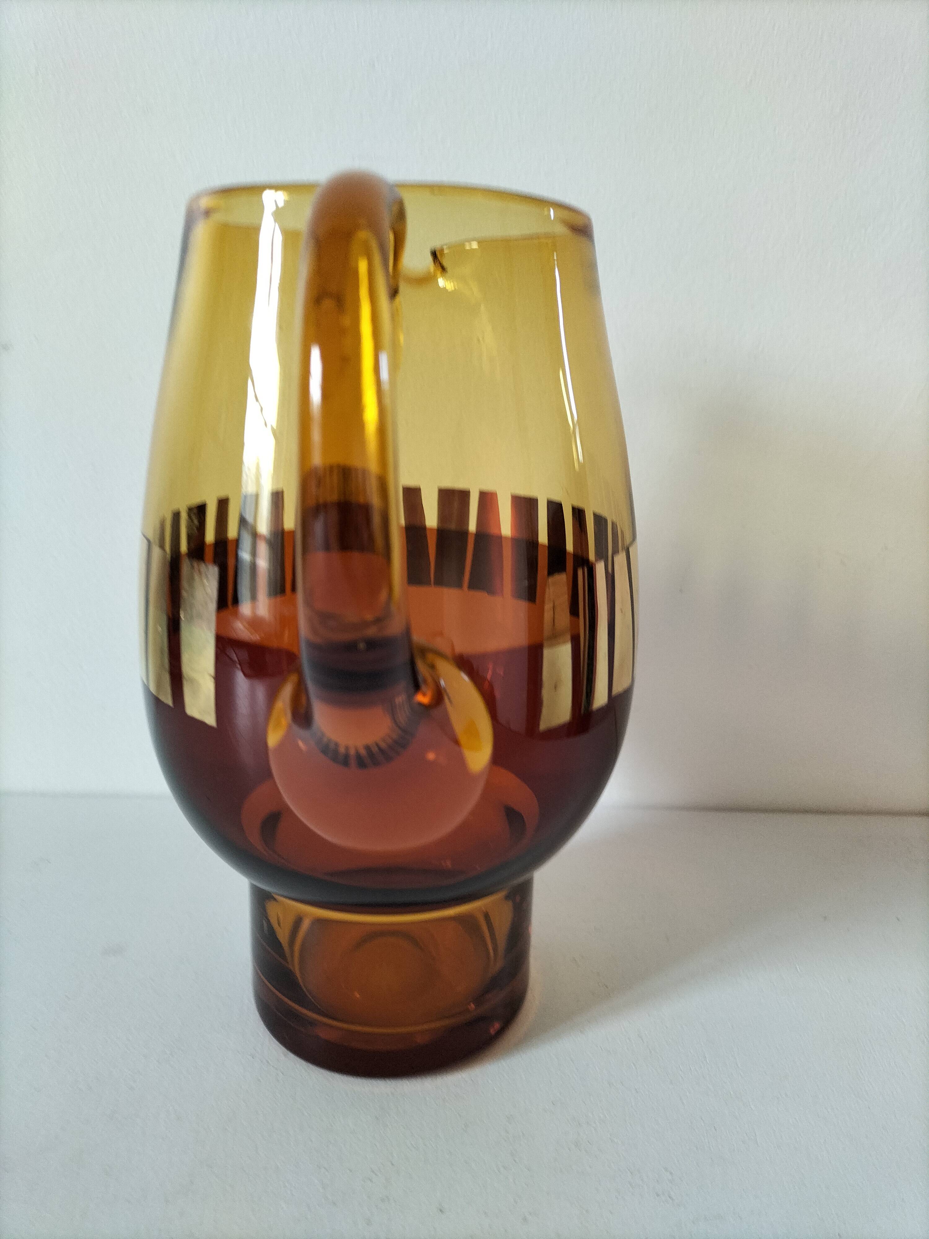 Vintage amber and gold glass carfe