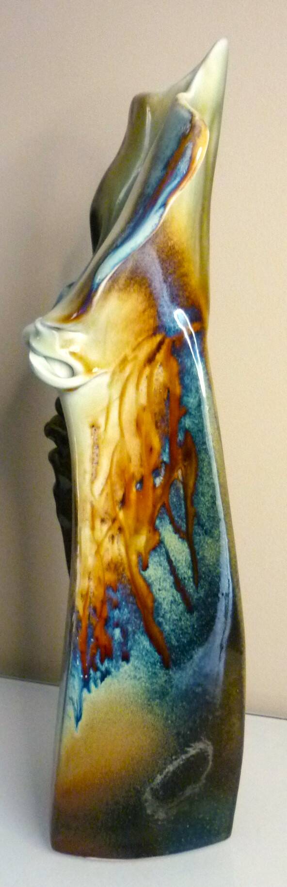 Glazed ceramic vase, unique piece, signed D. Prioton, shell neck