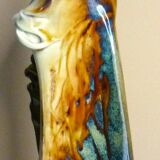 Vase en céramique émaillée, pièce unique, signé D. Prioton, col coquillage