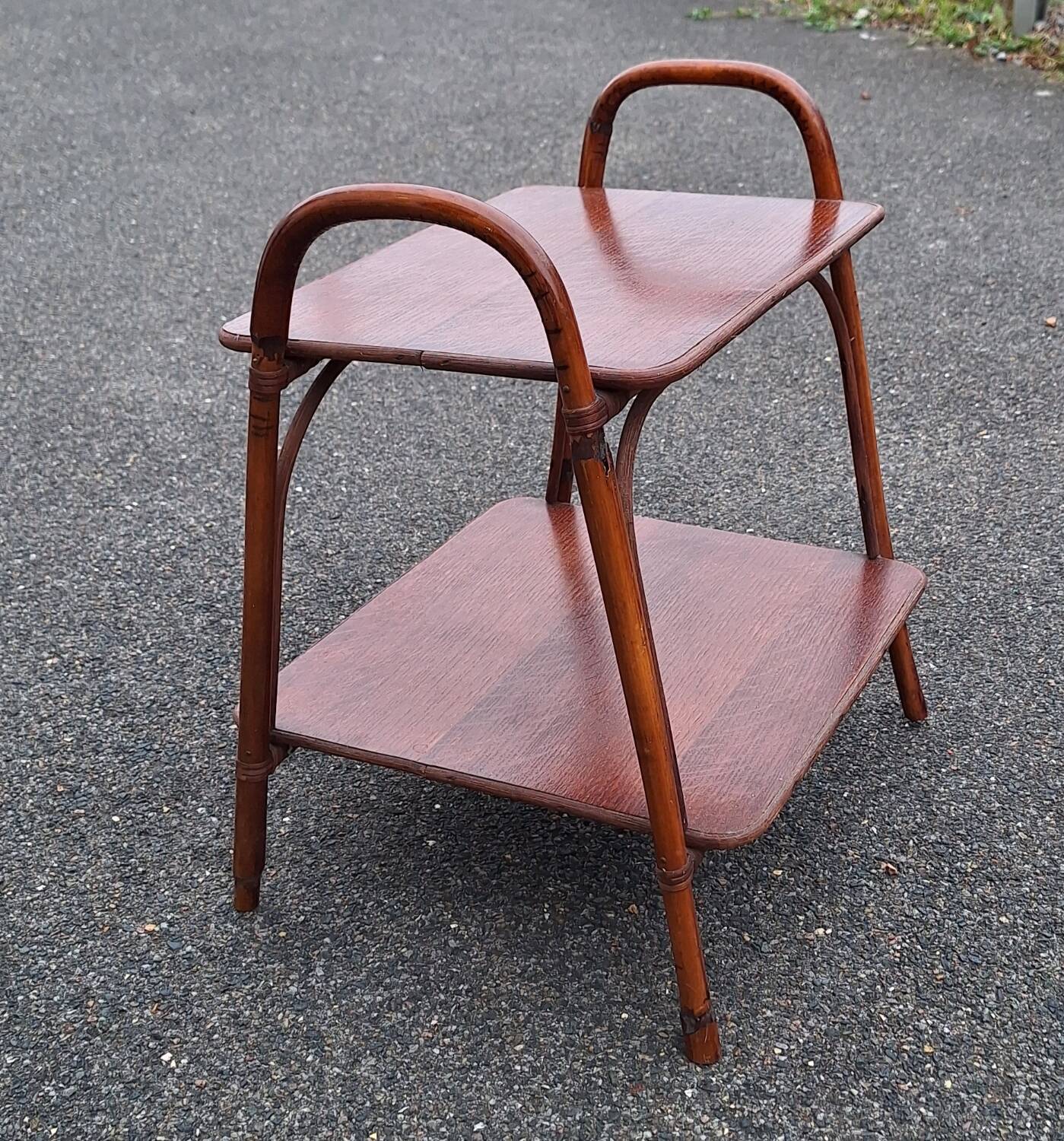 Vintage wood and bamboo side table