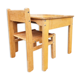 Children's desk and chair, wood and formica, vintage, 70s