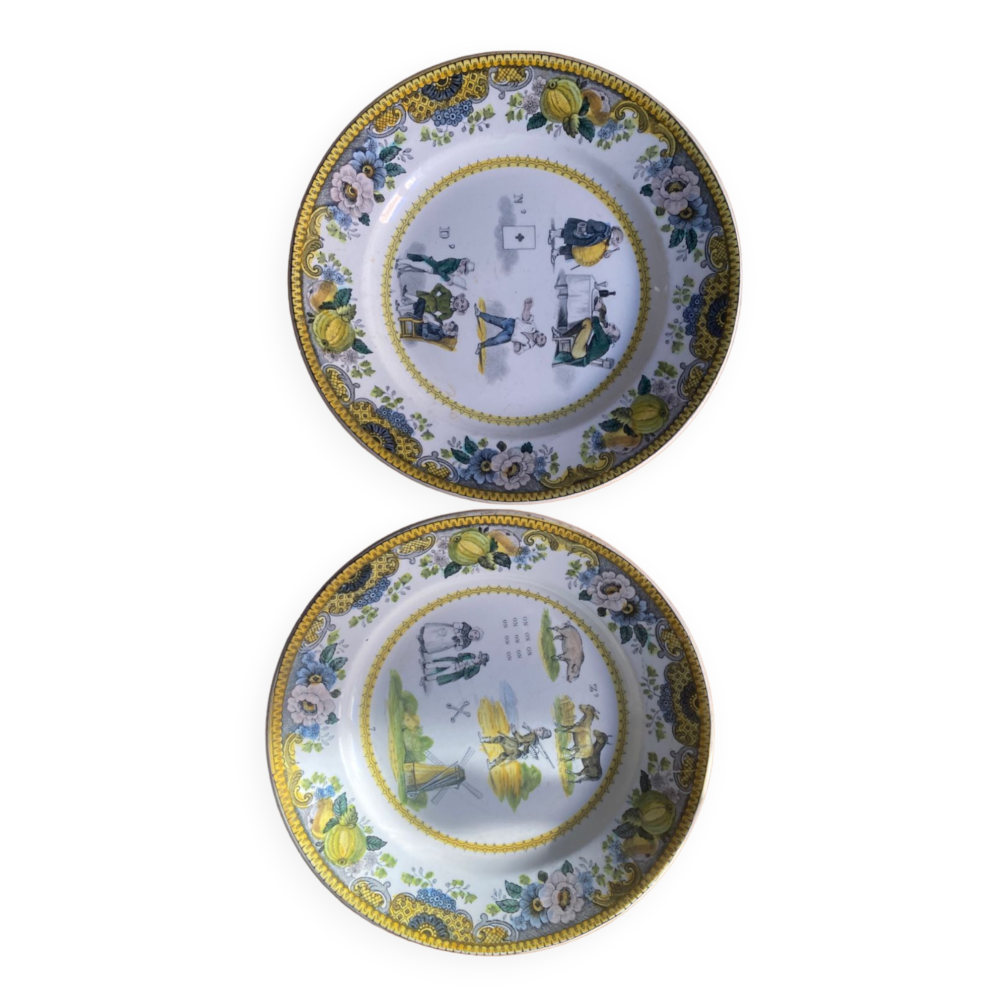 Choisy le roi - rare pair of polychrome rebus plates
