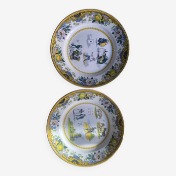 Choisy le roi - rare pair of polychrome rebus plates