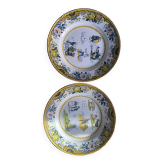 Choisy le roi - rare pair of polychrome rebus plates