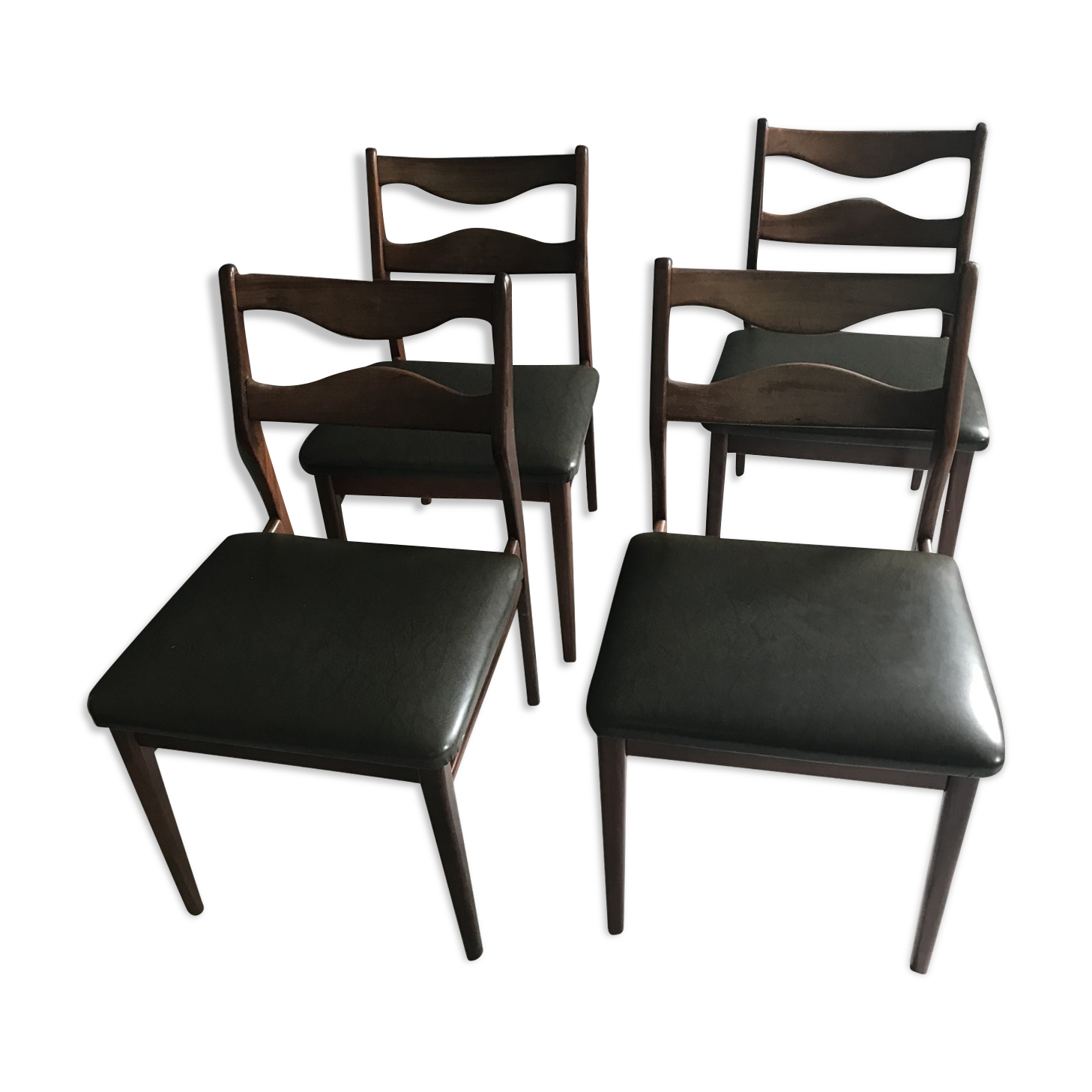 4 vintage teak dining chairs, dark green