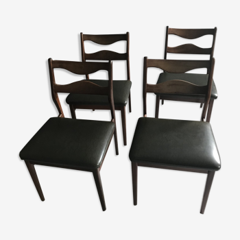 4 chaises de salle à manger en teck vintage, vert foncé