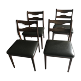 4 vintage teak dining chairs, dark green