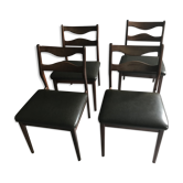 4 vintage teak dining chairs, dark green