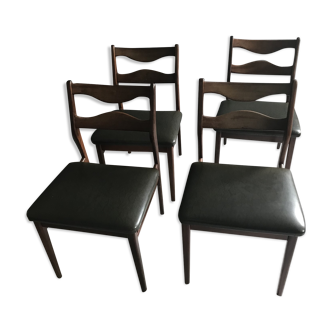 4 chaises de salle à manger en teck vintage, vert foncé