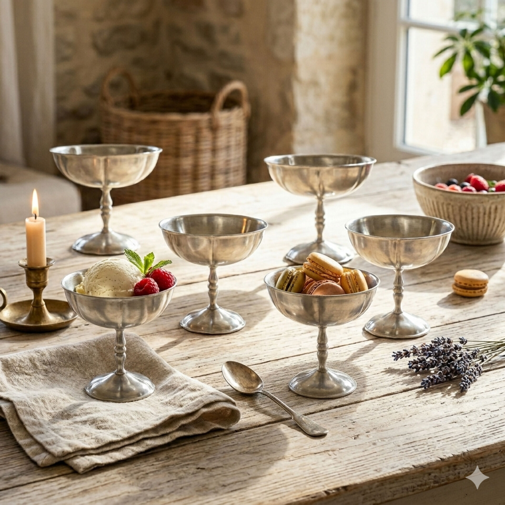 Title: Set of 5 Vintage Draped Stainless Steel Bowls