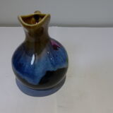 Small vintage ceramic pitcher Blue and brown black reflections