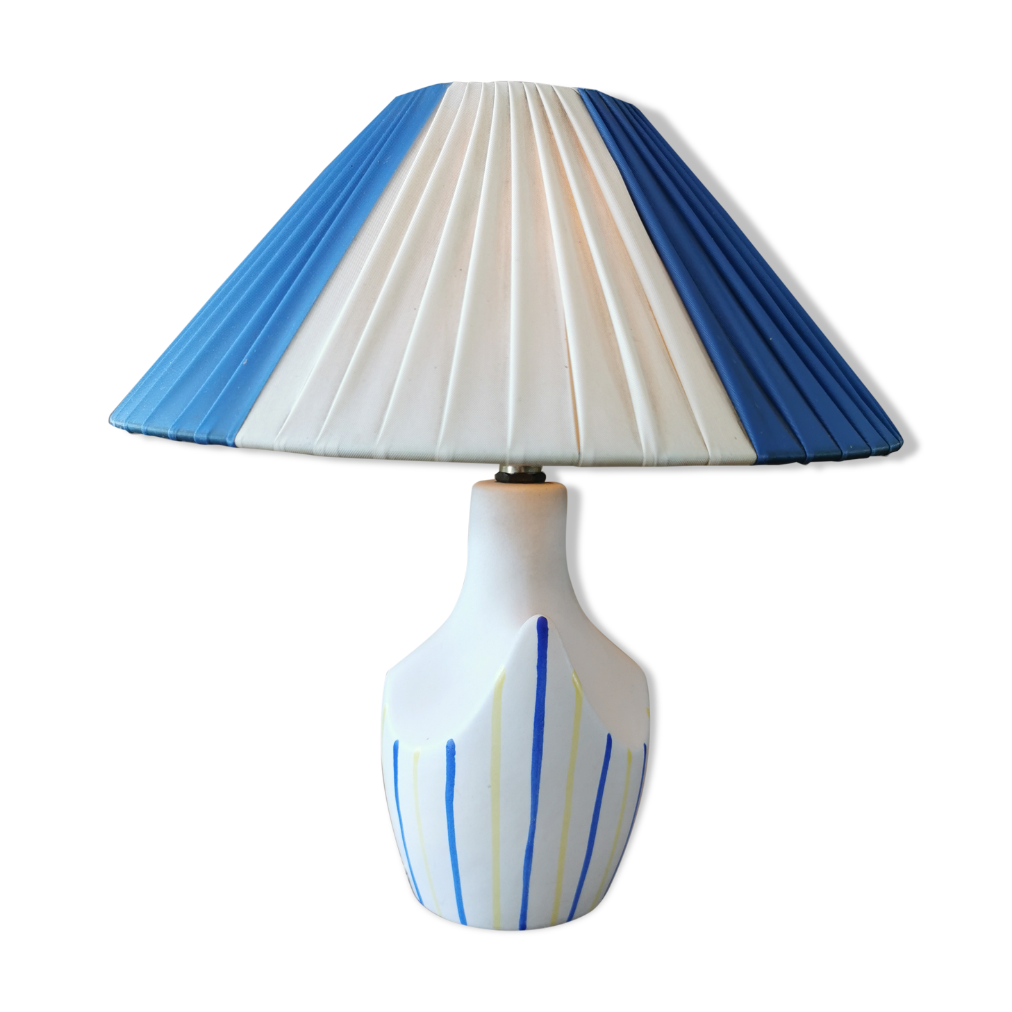 Vintage ceramic lamp 50s blue and yellow décor