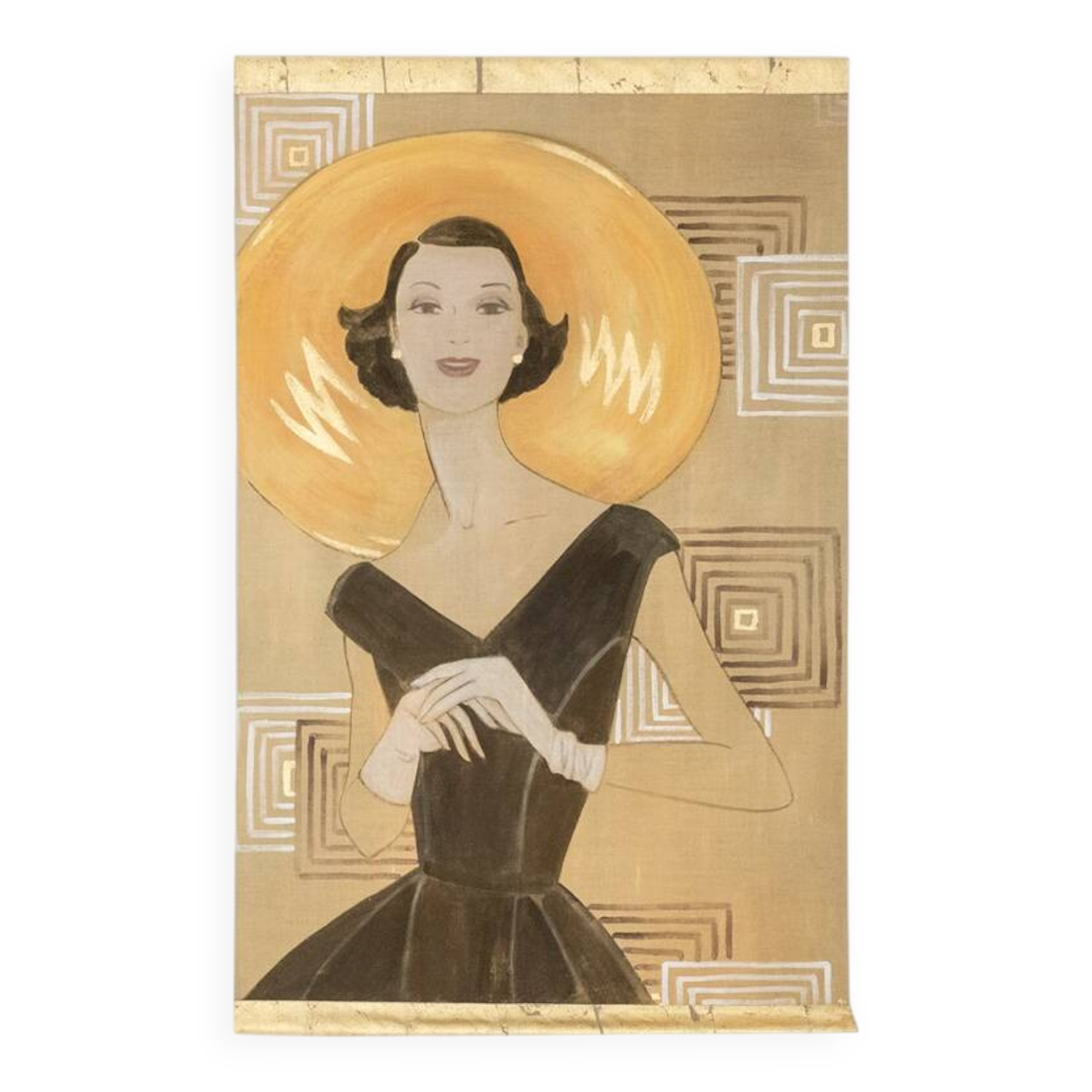 Painted canvas depicting an elegant woman from the 1950s. Contemporary.