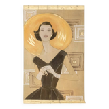 Painted canvas depicting an elegant woman from the 1950s. Contemporary.