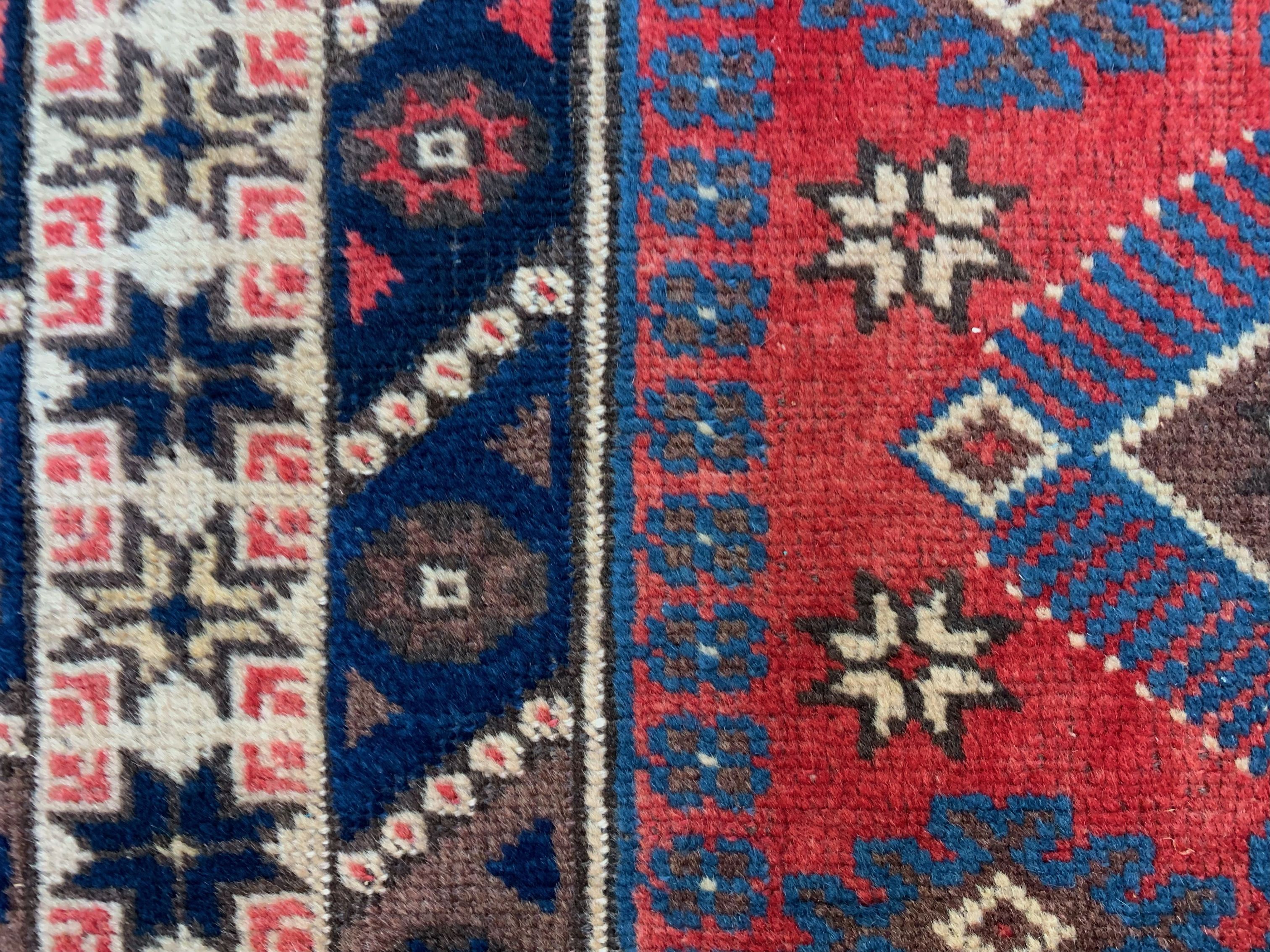 Turkish runner 475x97 cm tribal rug, red, beige, blue, vintage