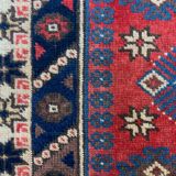Turkish runner 475x97 cm tribal rug, red, beige, blue, vintage