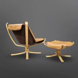 Fauteuil lounge et ottoman Falcon de Sigurd Ressel pour Vatne, Norvège 1970