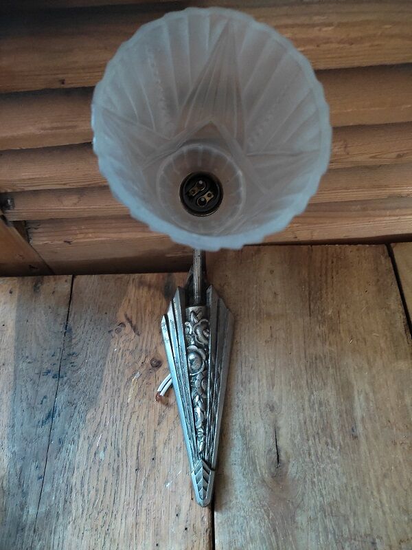Wall lamp tulip paste glass art deco patinated metal