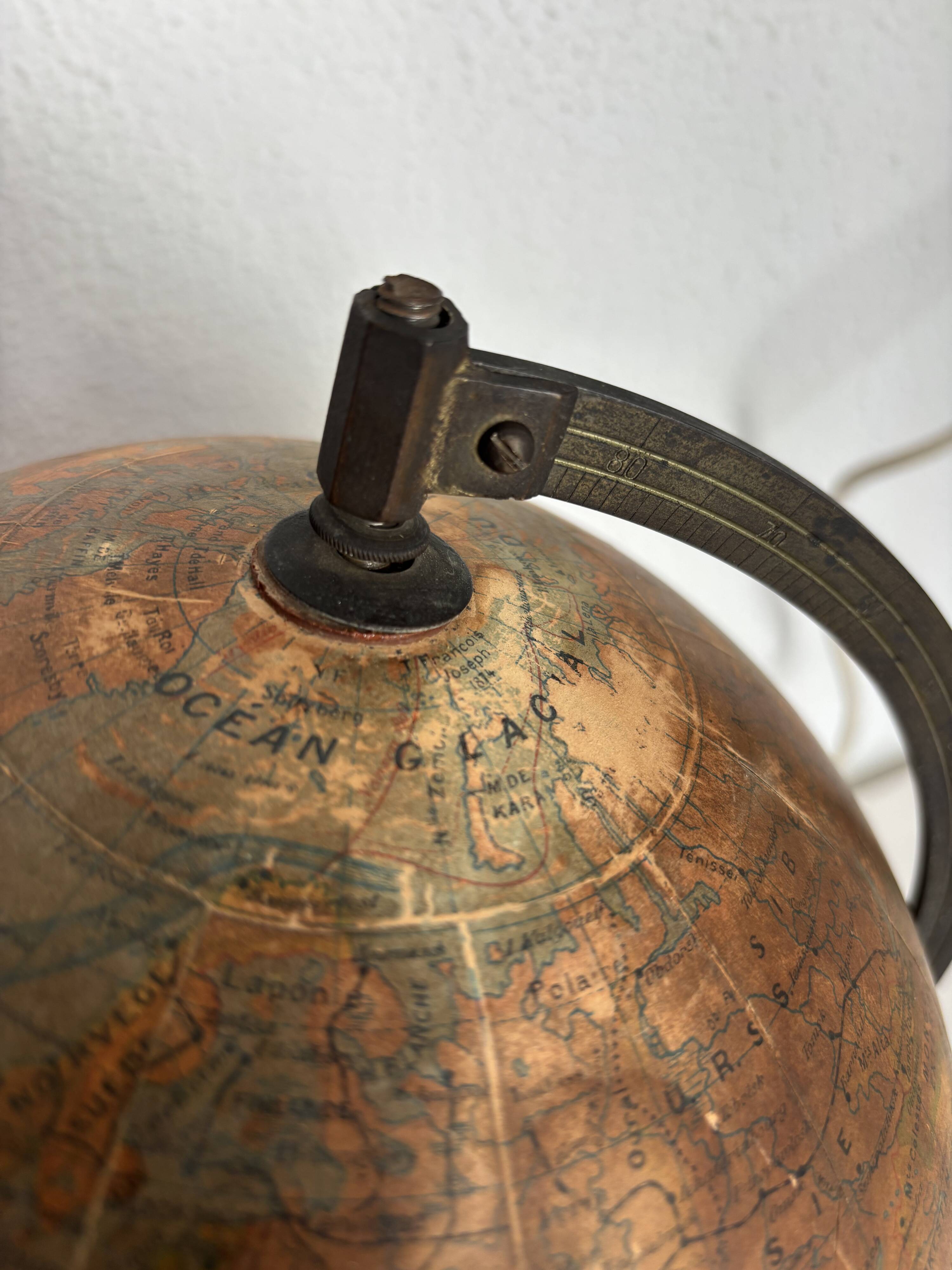 Vintage 1930 globe terrestrial Jacques Adnet world map J. Forest glass wood -