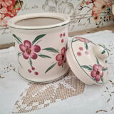 Vintage beige ceramic lid jar decorating pink flowers